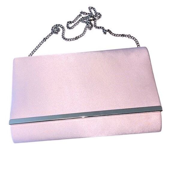 Lunar Elegance Womens Satin Flap Chain Strap Clutch Evening Silver‎ Pale Pink OS - Picture 1 of 6